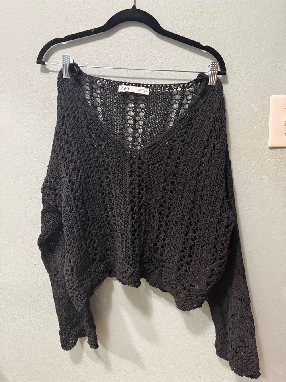 Zara Black Open-Weave V-Neck Sweater